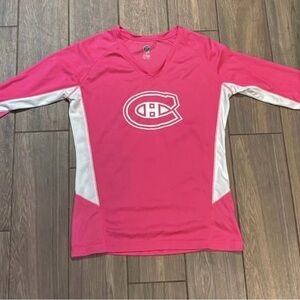 Pink Long-Sleeve V-Neck Hockey Top